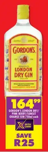 Shoprite Liquor Gordon's london dry/ pink berry/sunset orange gin offer