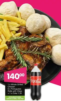 Save Whole Grilled Chicken, Portuguese Rolls with Chips + Coke offer