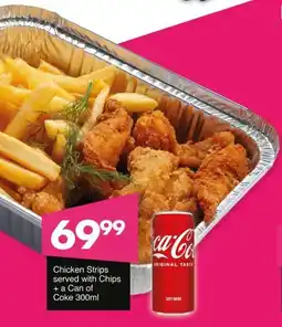 Save Chicken Strips served with Chips + a Can of Coke offer