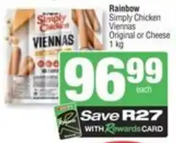 Spar Rainbow Simply Chicken Viennas Original or Cheese offer