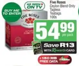 Spar Five Roses Ceylon Blend Only Tagless Teabags offer