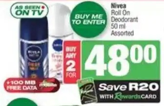 Spar Nivea Roll On Deodorant offer