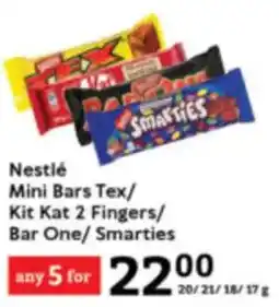 Nestlé Mini Bars Tex/ Kit Kat 2 Fingers/ Bar One/ Smarties