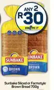 Pick n Pay Hypermarket Sunbake Sliced Or Farmstyle Brown Bread-For 2 x 700g offer