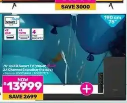 Game 75 QLED Smart TV (75Q6H) + 2.1 Channel Soundbar (HS1800) offer