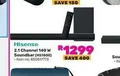 Game Hisense 2.1 Channel 140 W Soundbar (HS1800) offer
