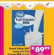 Game Great Value UHT Long Life Full Cream Milk-6 x 1L offer