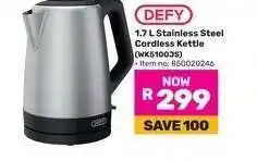 Game DEFY 1.7 L Stainless Steel Cordless Kettle (WK5100JS) offer