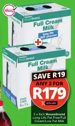 Checkers Housebrand Long Life Fat Free/Full Cream/Low Fat Milk offer