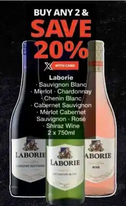 Checkers Hyper Laborie Sauvignon Blanc, Merlot, Chardonnay, Chenin Blanc, Cabernet Sauvignon, Merlot Cabernet Sauvignon, Rosé, Shiraz Wine offer