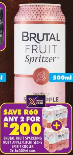 Shoprite Brutal fruit sparkling ruby apple/litchi sèche spirit cooler cans offer