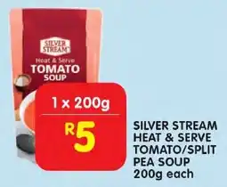 Shoprite Silver stream heat & serve tomato/split pea soup offer