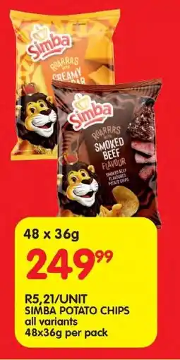 Shoprite Simba potato chips all variants offer