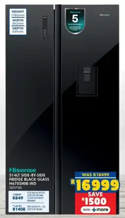 Russells Hisense side-by-side fridge black glass offer