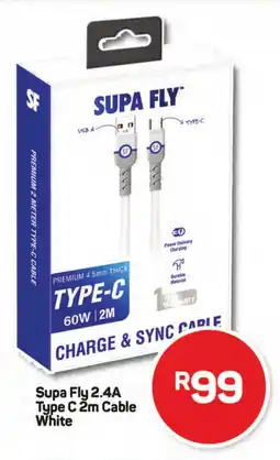 Supa Fly 2.4A Type C 2m Cable White