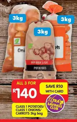 Shoprite CLASS 1 POTATOES/CLASS 1 ONIONS/CARROTS 3kg bag offer