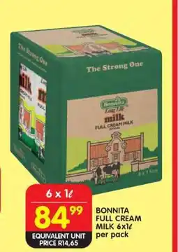 Shoprite BONNITA FULL CREAM MILK 6x1ℓ offer