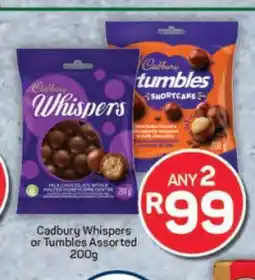 Pick n Pay Cadbury Whispers or Tumbles Assorted 200g offer