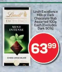 Pick n Pay Lindt Excellence Milk or Dark Chocolate Slab Assorted 100g Each (Excludes Dark 90%) offer
