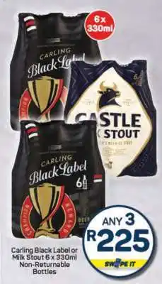 Pick n Pay Carling Black Label or Milk Stout 6 x 330ml offer