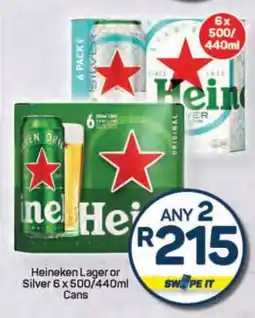Pick n Pay Heineken Lager or Silver 6 x 500/440ml Cans offer