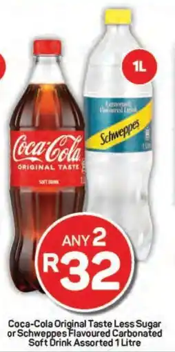 Pick n Pay Coca-Cola Original Taste Less Sugar or Schweppes Flavoured Carbonated Soft Drink Assorted 1 Litre offer