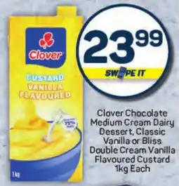 Pick n Pay Hypermarket Clover Chocolate Medium Cream Dairy Dessert, Classic Vanilla or Bliss Double Cream Vanilla Flavoured Custard offer