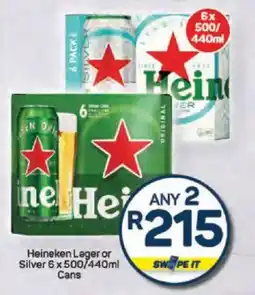 Heineken Lager or Silver Cans