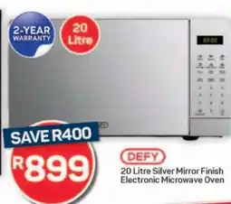 Pick n Pay Hypermarket DEFY 20 Litre Silver Mirror Finish Electronic Microwave Oven offer
