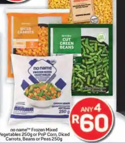 Pick n Pay Hypermarket no name Frozen Mixed Vegetables 250g or PnP Corn, Diced Carrots, Beans or Peas 250g offer