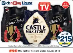 Pick n Pay Hypermarket Carling Black Label or Castle Milk Stout offer