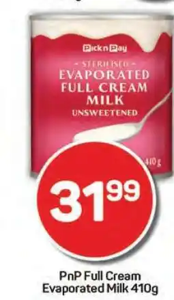 Pick n Pay Hypermarket PnP Full Cream Evaporated Milk 410g offer