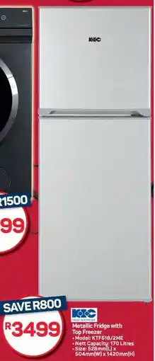 Pick n Pay Hypermarket KIC Metallic Fridge with Top Freezer offer
