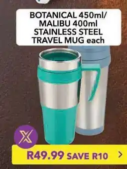 Shoprite BOTANICAL 450ml/ MALIBU 400ml STAINLESS STEEL TRAVEL MUG offer
