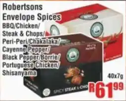 Devland Cash And Carry Robertsons Envelope Spices BBQ/Chicken/ Steak & Chops/ Peri-Peri/Chakalaka Cayenne Pepper Shisanyama offer