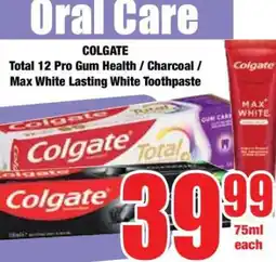 Boxer COLGATE Total 12 Pro Gum Health / Charcoal / Max White Lasting White Toothpaste offer