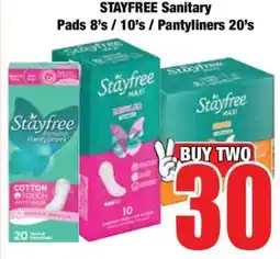 Boxer STAYFREE Sanitary Pads 8's / 10's / Pantyliners 20's offer