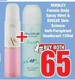 Boxer YARDLEY Female Body Spray 90ml & EVOLVE Skin Science Anti-Perspirant Deodorant 120ml offer