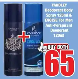 Boxer YARDLEY Deodorant Body Spray 125ml & EVOLVE For Men Anti-Perspirant Deodorant 120ml offer