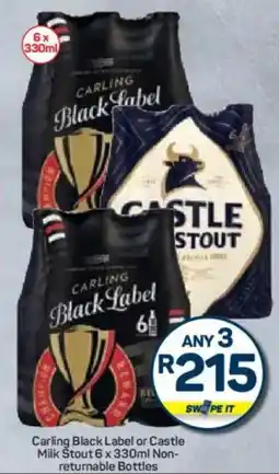 Pick n Pay Carling Black Label or Castle Milk Stout Non-returnable Bottles offer