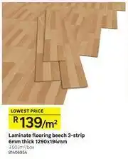 Leroy Merlin Laminate Flooring Beech 3 Strip 6mm Thick-1290 x 194mm Per Sqm offer