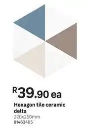 Leroy Merlin Hexagon Tile Ceramic Delta-220 x 250mm Each offer