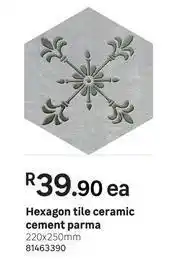 Leroy Merlin Hexagon Tile Ceramic Cement Parma-220 x 250mm Each offer