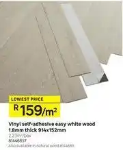 Vinyl Self Adhesive Easy White Wood 1.8mm Thick-914 x 152mm Per Sqm