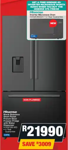 OK Furniture Hisense Black Stainless Steel-Finish French-Door Freezer-Fridge with Water Dispenser offer