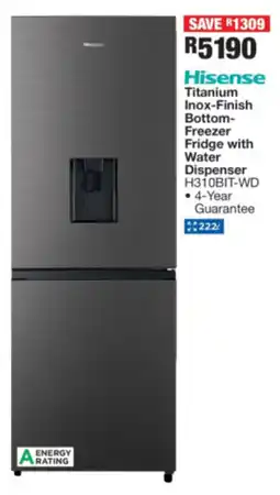 OK Furniture Hisense Titanium Inox-Finish Bottom- Freezer Fridge with Water Dispenser offer