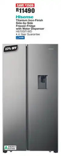 OK Furniture Hisense Titanium Inox-Finish Side-by-Side Freezer-Fridge with Water Dispenser offer