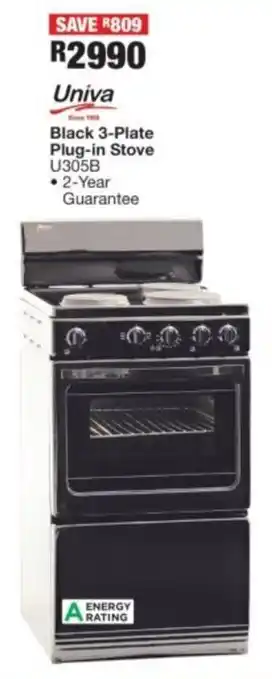 OK Furniture Univa Black 3-Plate Plug-in Stove offer