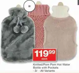 Checkers Knitted/ Pom Pom Hot Water Bottle with Pockets offer