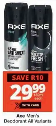 Checkers Axe Men's Deodorant All Variants offer